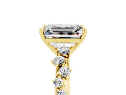 Yellow gold Emerald Cut Moissanite Cluster Side Stone Solitaire Ring with Prong Setting_29