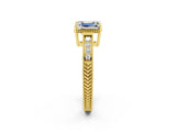 Yellow gold Emerald Cut Moissanite Engagement Ring with Milgrain Channel Set Band and Prong Setting_2