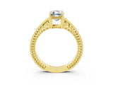 Yellow gold Emerald Cut Moissanite Engagement Ring with Milgrain Channel Set Band and Prong Setting_3
