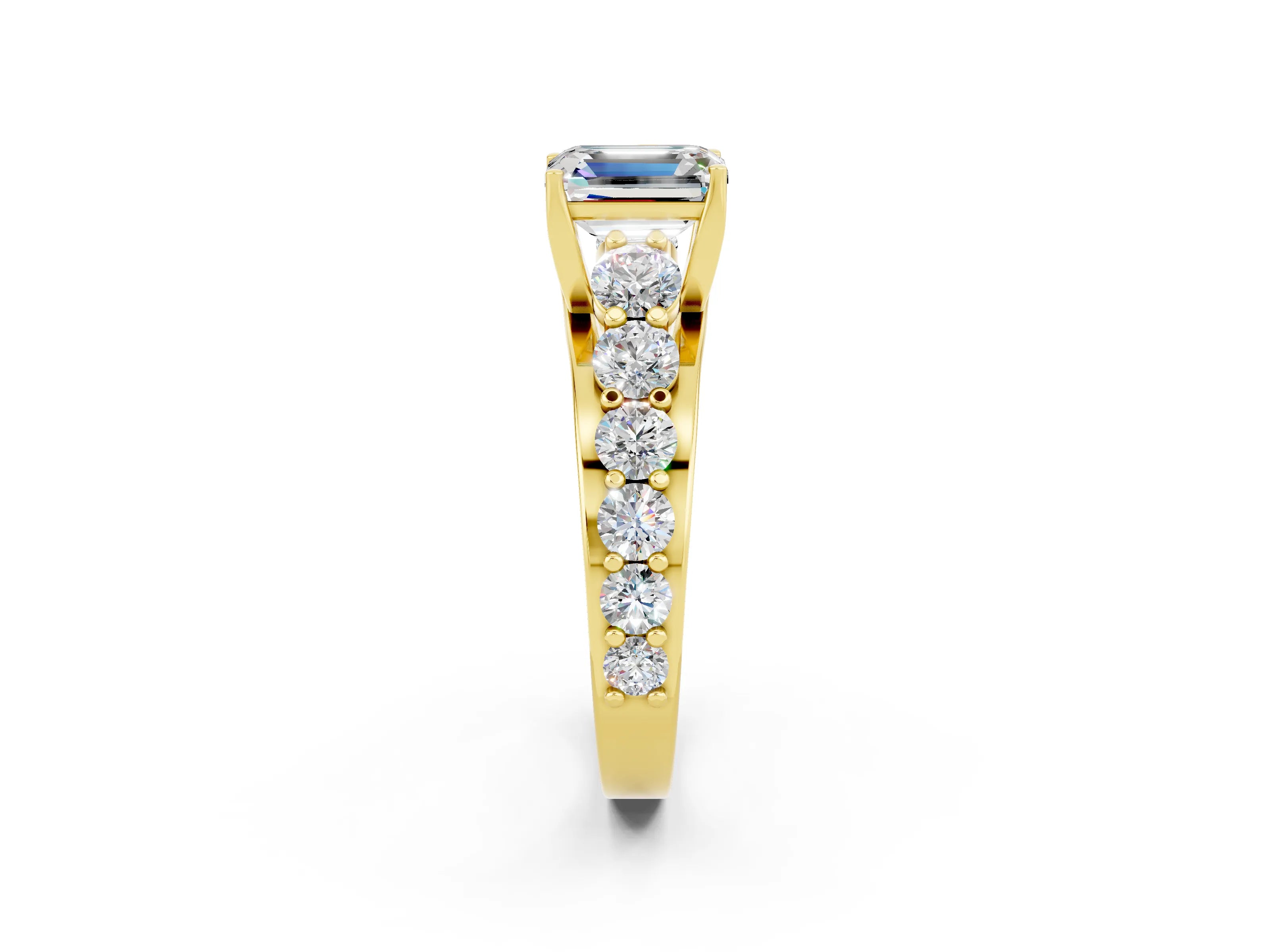 Yellow gold Emerald Cut Moissanite Engagement Ring with Pavé Band and Four-Prong Setting_2