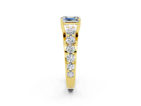 Yellow gold Emerald Cut Moissanite Engagement Ring with Pavé Band and Four-Prong Setting_2