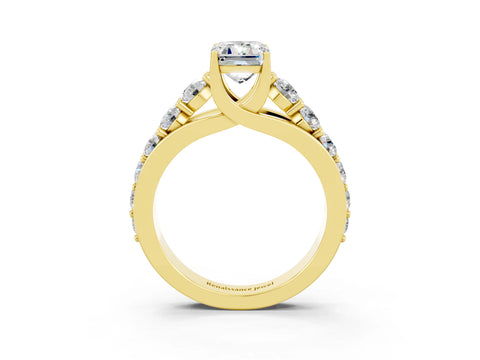 Yellow gold Emerald Cut Moissanite Engagement Ring with Pavé Band and Four-Prong Setting_3