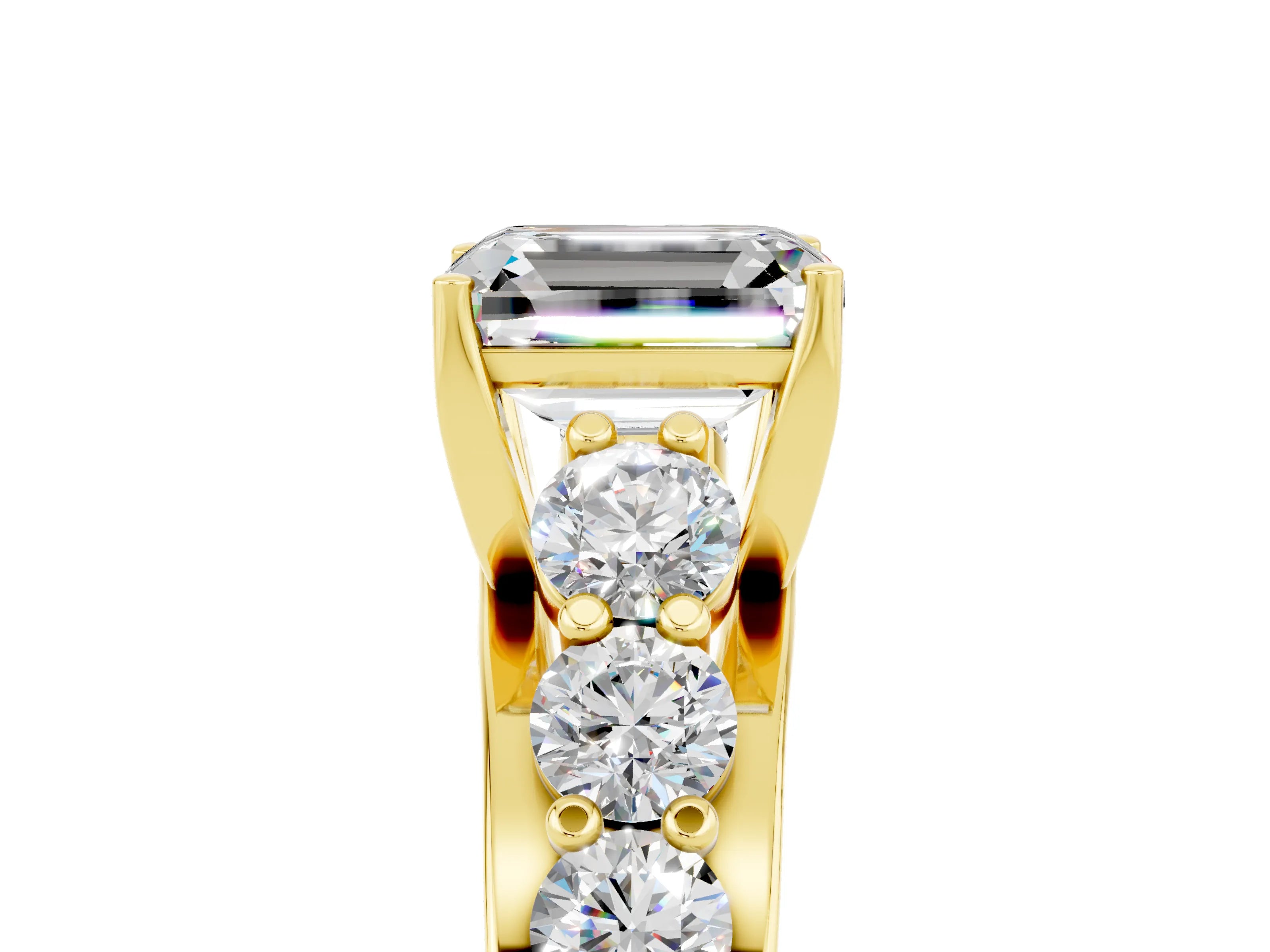 Yellow gold Emerald Cut Moissanite Engagement Ring with Pavé Band and Four-Prong Setting_5