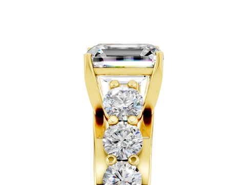 Yellow gold Emerald Cut Moissanite Engagement Ring with Pavé Band and Four-Prong Setting_5
