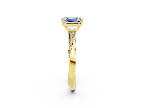 Yellow gold Emerald Cut Moissanite Engagement Ring with Side Stone Accents and Four-Prong Setting_29