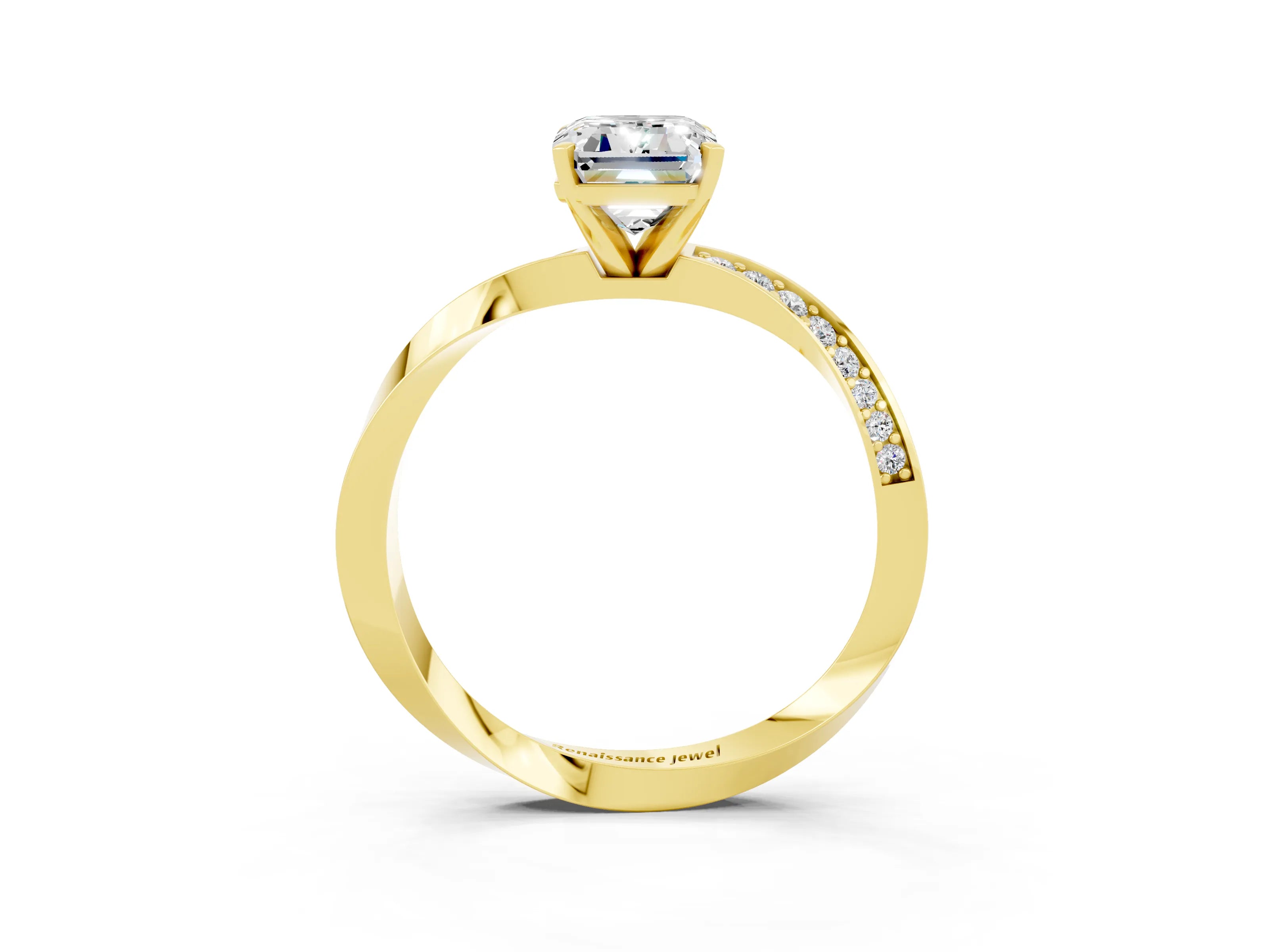 Yellow gold Emerald Cut Moissanite Engagement Ring with Side Stone Accents and Four-Prong Setting_30