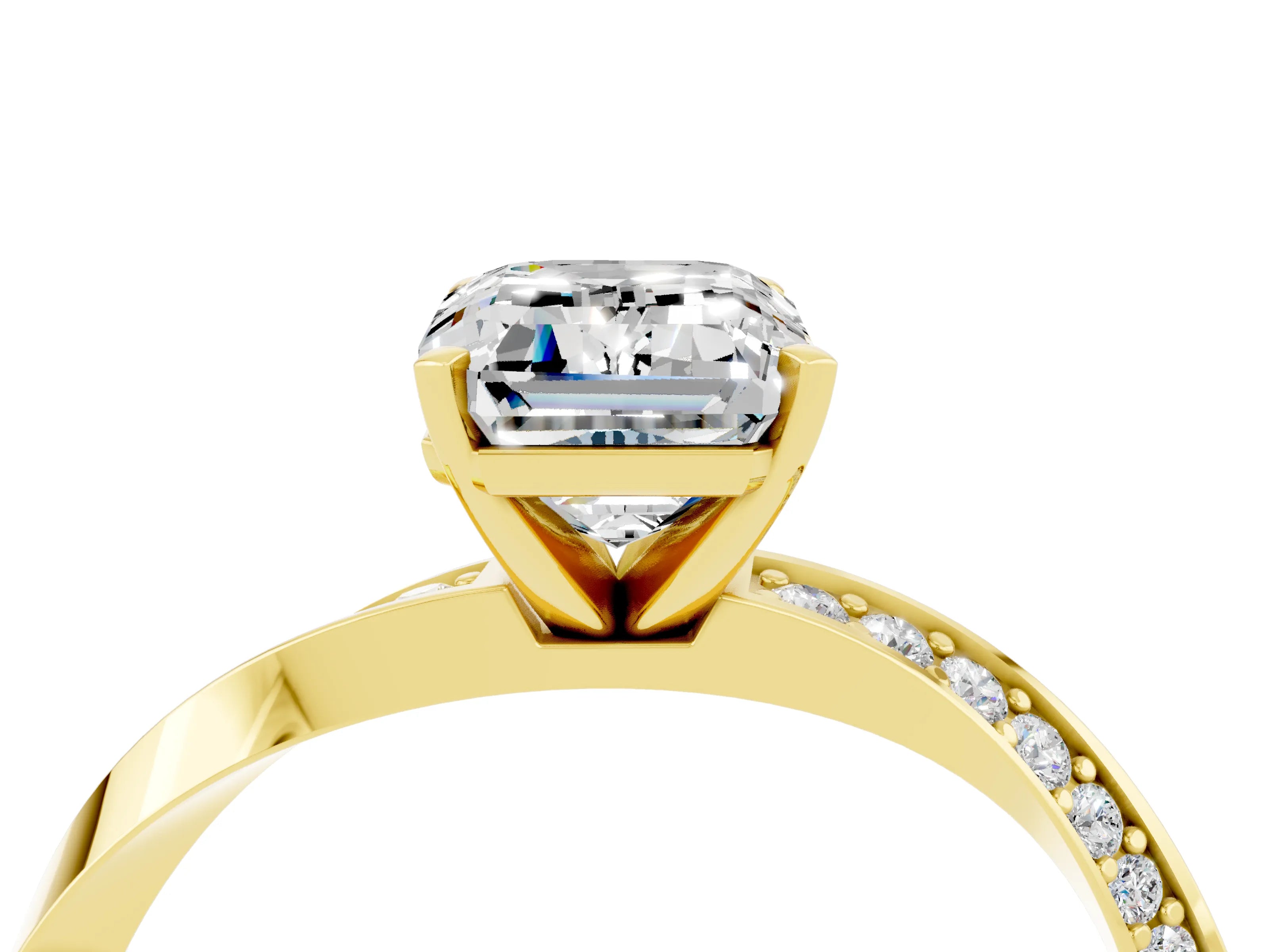 Yellow gold Emerald Cut Moissanite Engagement Ring with Side Stone Accents and Four-Prong Setting_31