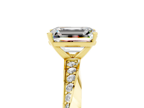 Yellow gold Emerald Cut Moissanite Engagement Ring with Side Stone Accents and Four-Prong Setting_32