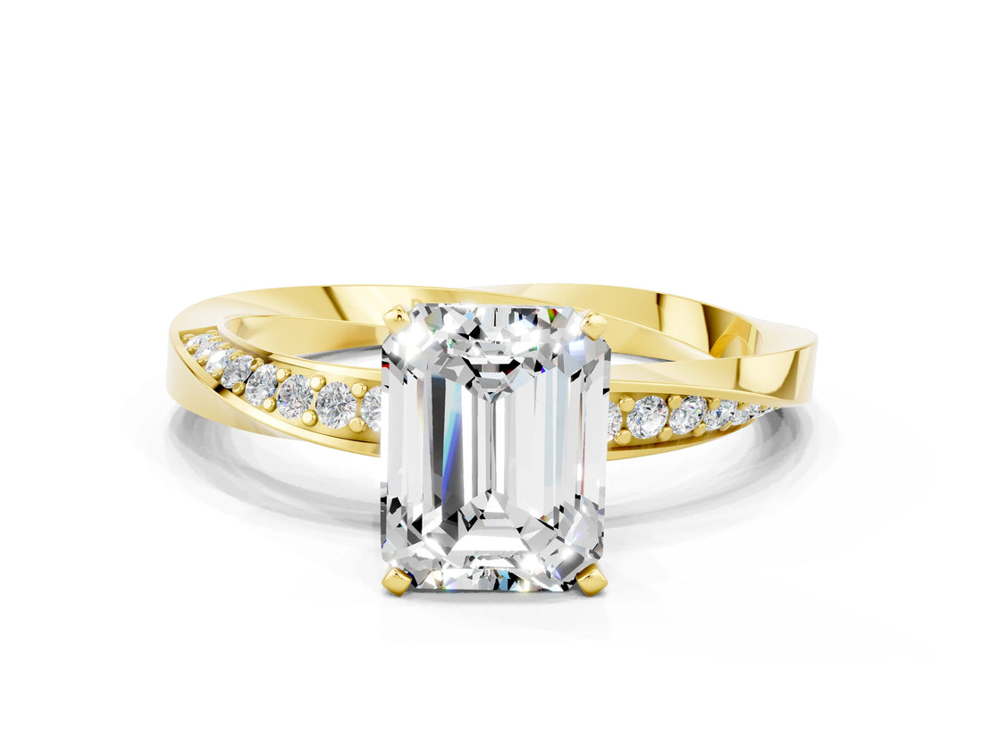 Yellow gold Emerald Cut Moissanite Engagement Ring with Side Stone Accents and Four-Prong Setting_60