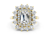 Yellow gold Emerald Cut Moissanite Floral Double Halo Engagement Ring with Prong Setting_72