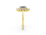 Yellow gold Emerald Cut Moissanite Floral Double Halo Engagement Ring with Prong Setting_74