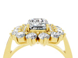Yellow gold Emerald Cut Moissanite Floral Double Halo Engagement Ring with Prong Setting_76
