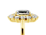 Yellow gold Emerald Cut Moissanite Floral Double Halo Engagement Ring with Prong Setting_77