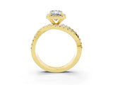 Yellow gold Emerald Cut Moissanite Halo Ring with Round Split Shank and Prong Setting_51