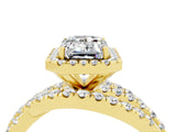 Yellow gold Emerald Cut Moissanite Halo Ring with Round Split Shank and Prong Setting_52