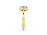 Yellow gold Emerald Cut Moissanite Halo Ring with Tapered Band and Four-Prong Setting_2