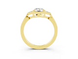 Yellow gold Emerald Cut Moissanite Halo Ring with Tapered Band and Four-Prong Setting_3