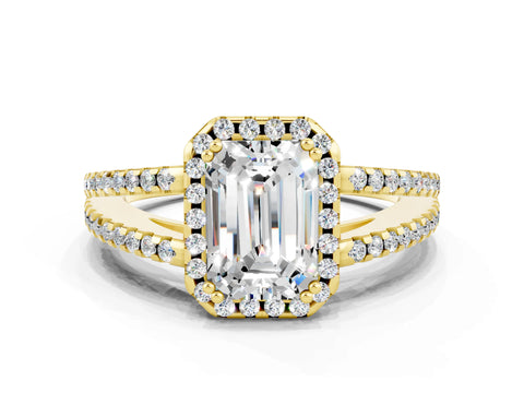 Yellow gold Emerald Cut Moissanite Halo Split Shank Engagement Ring_12