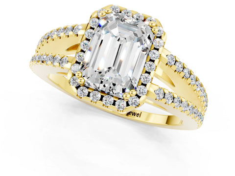 Yellow gold Emerald Cut Moissanite Halo Split Shank Engagement Ring_13