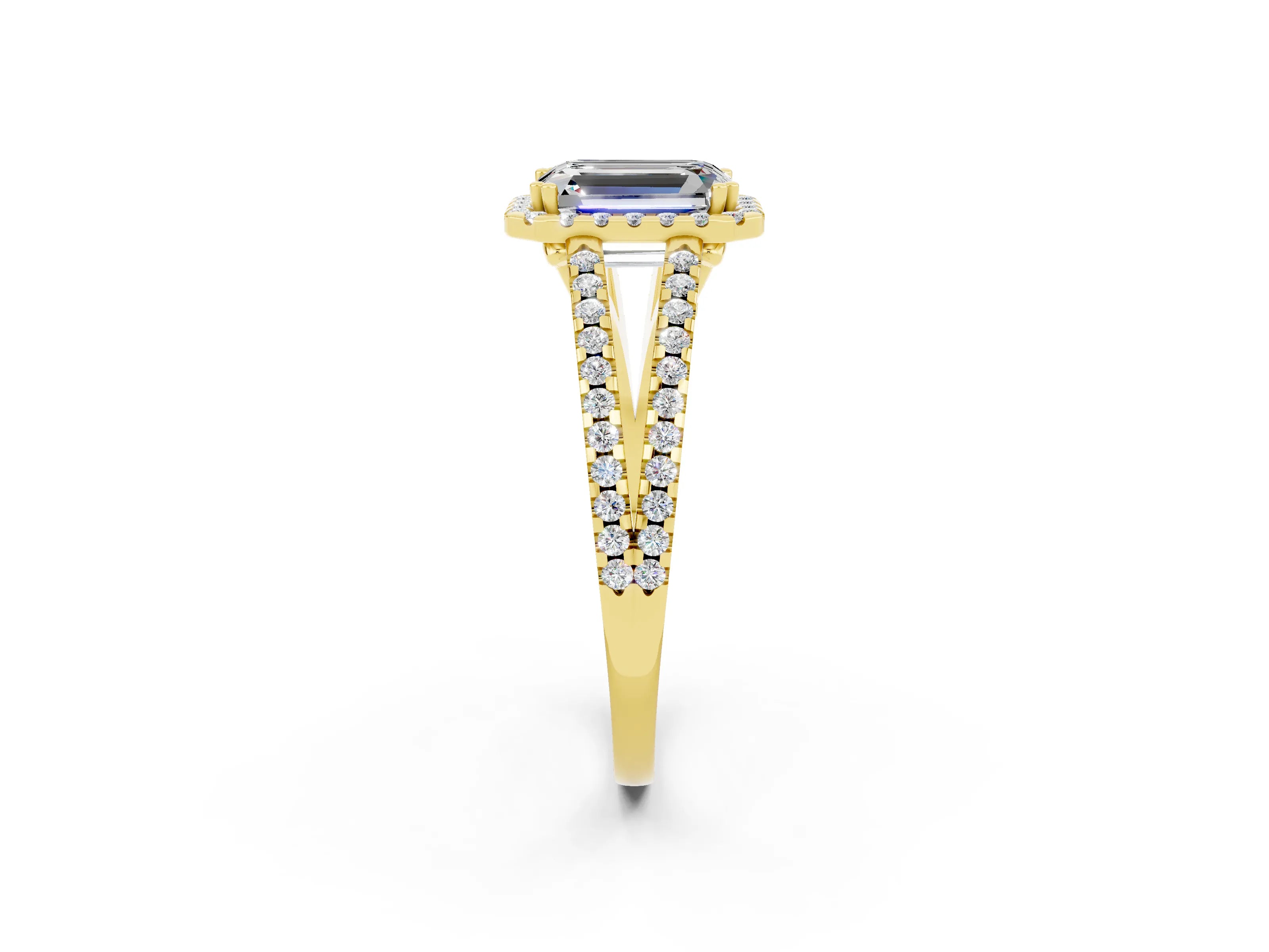 Yellow gold Emerald Cut Moissanite Halo Split Shank Engagement Ring_14
