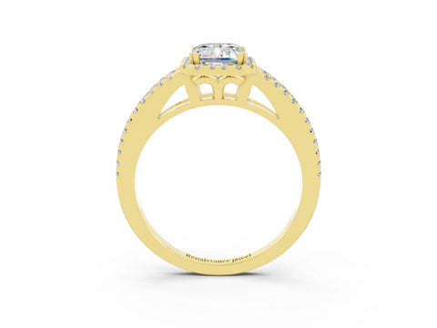 Yellow gold Emerald Cut Moissanite Halo Split Shank Engagement Ring_15