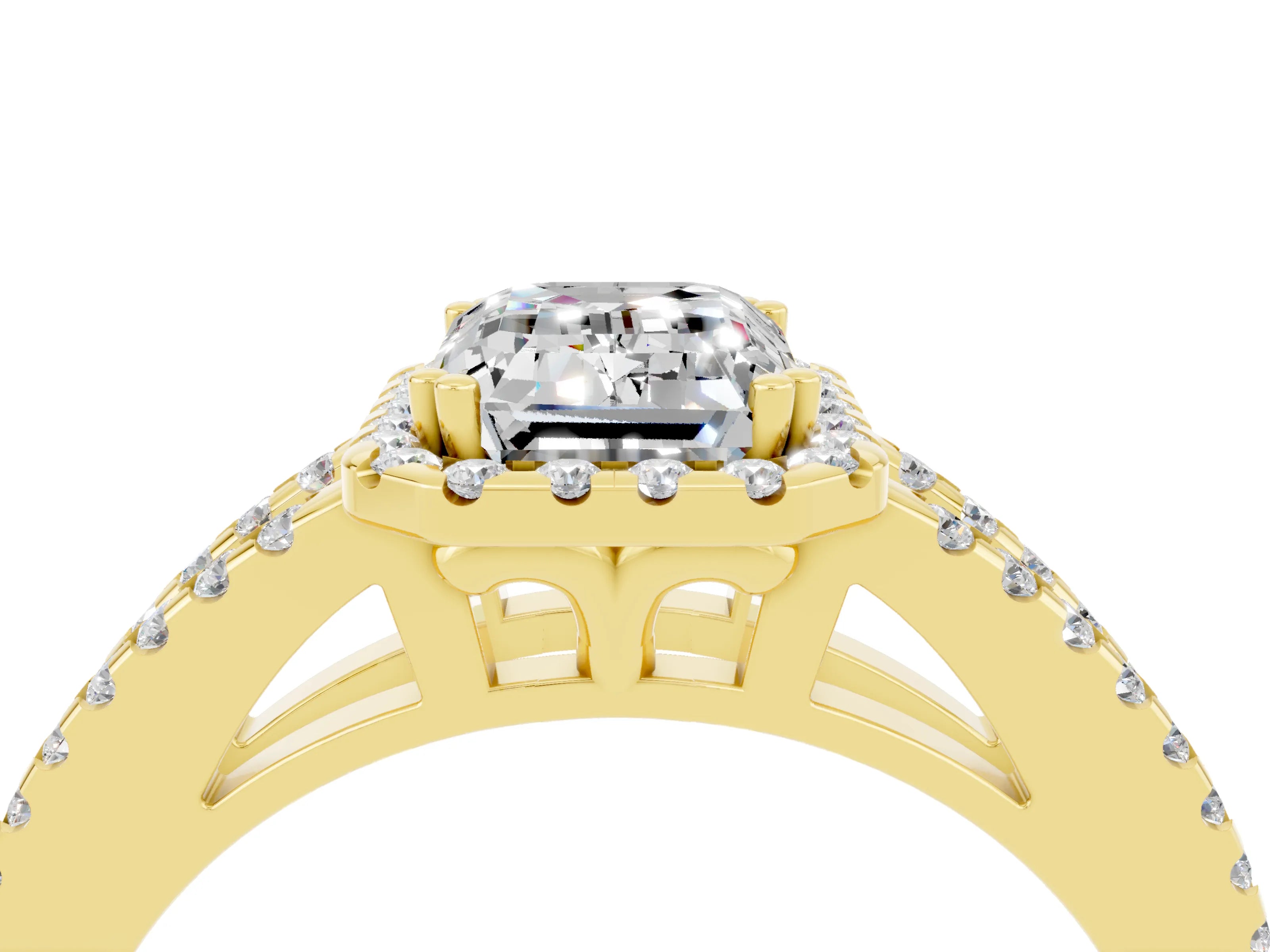 Yellow gold Emerald Cut Moissanite Halo Split Shank Engagement Ring_16