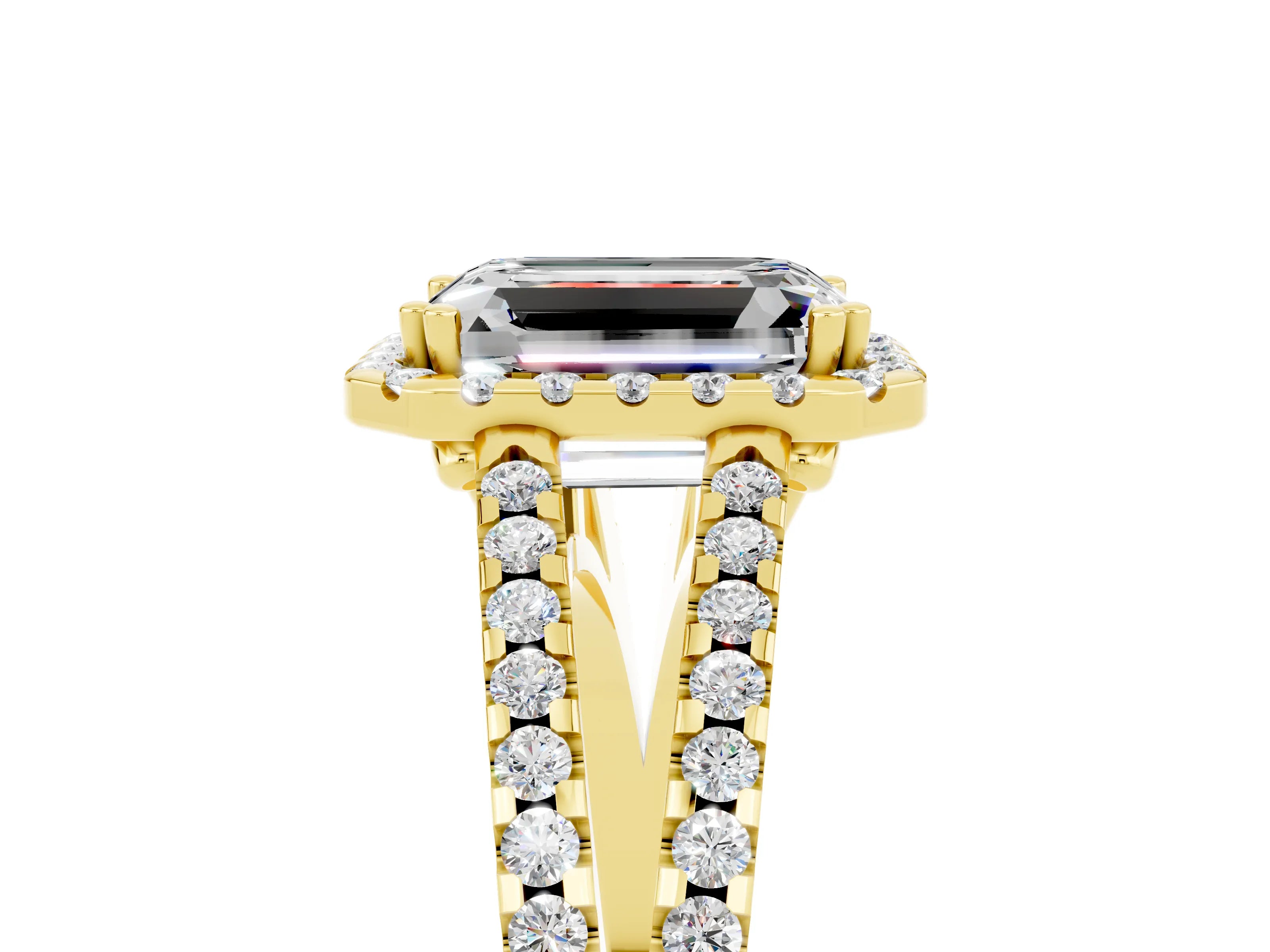 Yellow gold Emerald Cut Moissanite Halo Split Shank Engagement Ring_17