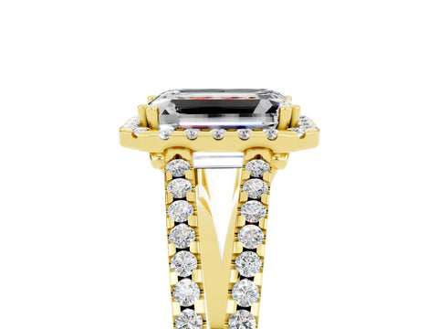 Yellow gold Emerald Cut Moissanite Halo Split Shank Engagement Ring_17