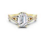 Yellow gold Emerald Cut Moissanite Halo Twist Band Solitaire Prong Setting Ring