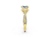 Yellow gold Emerald Cut Moissanite Halo Twist Band Solitaire Prong Setting Ring_2