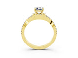 Yellow gold Emerald Cut Moissanite Halo Twist Band Solitaire Prong Setting Ring_3