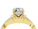 Yellow gold Emerald Cut Moissanite Halo Twist Band Solitaire Prong Setting Ring_4