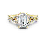Yellow gold Emerald Cut Moissanite  Halo Twist Band Solitaire Prong Setting Ring_48