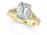 Yellow gold Emerald Cut Moissanite  Halo Twist Band Solitaire Prong Setting Ring_49