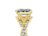 Yellow gold Emerald Cut Moissanite Halo Twist Band Solitaire Prong Setting Ring_5