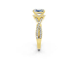 Yellow gold Emerald Cut Moissanite  Halo Twist Band Solitaire Prong Setting Ring_50