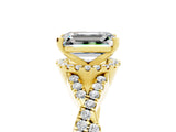 Yellow gold Emerald Cut Moissanite  Halo Twist Band Solitaire Prong Setting Ring_53