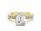 Yellow gold Emerald Cut Moissanite Milgrain Pavé Engagement Ring with Four-Prong Setting_12