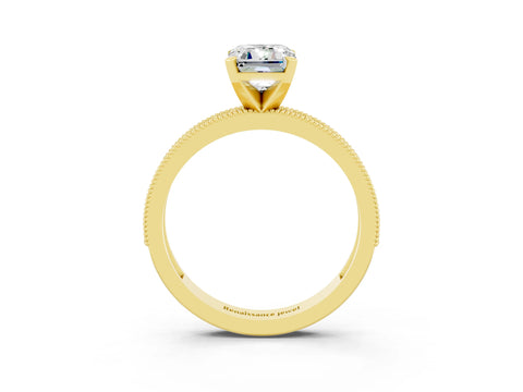 Yellow gold Emerald Cut Moissanite Milgrain Pavé Engagement Ring with Four-Prong Setting_15
