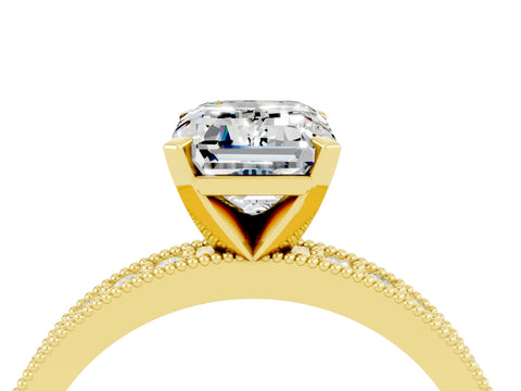 Yellow gold Emerald Cut Moissanite Milgrain Pavé Engagement Ring with Four-Prong Setting_16
