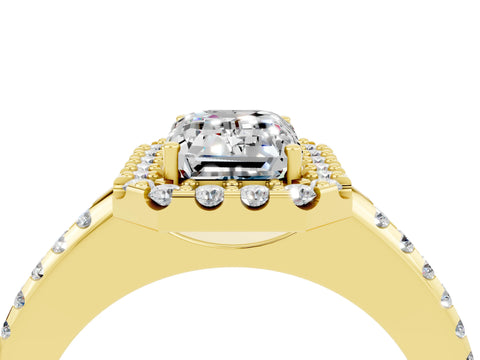 Yellow gold Emerald Cut Moissanite Pavé Halo Ring with Four-Prong Setting_16