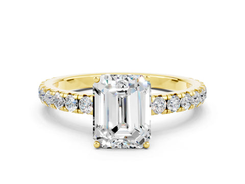 Yellow gold Emerald Cut Moissanite Pavé Solitaire Engagement Ring with Four-Prong Setting_12