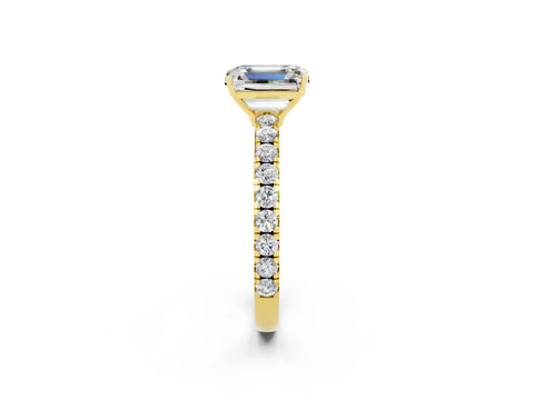 Yellow gold Emerald Cut Moissanite Pavé Solitaire Engagement Ring with Four-Prong Setting_14