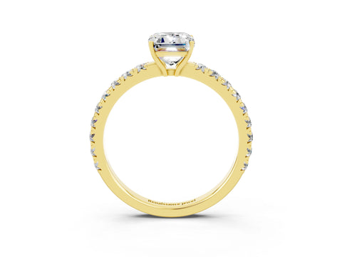 Yellow gold Emerald Cut Moissanite Pavé Solitaire Engagement Ring with Four-Prong Setting_15