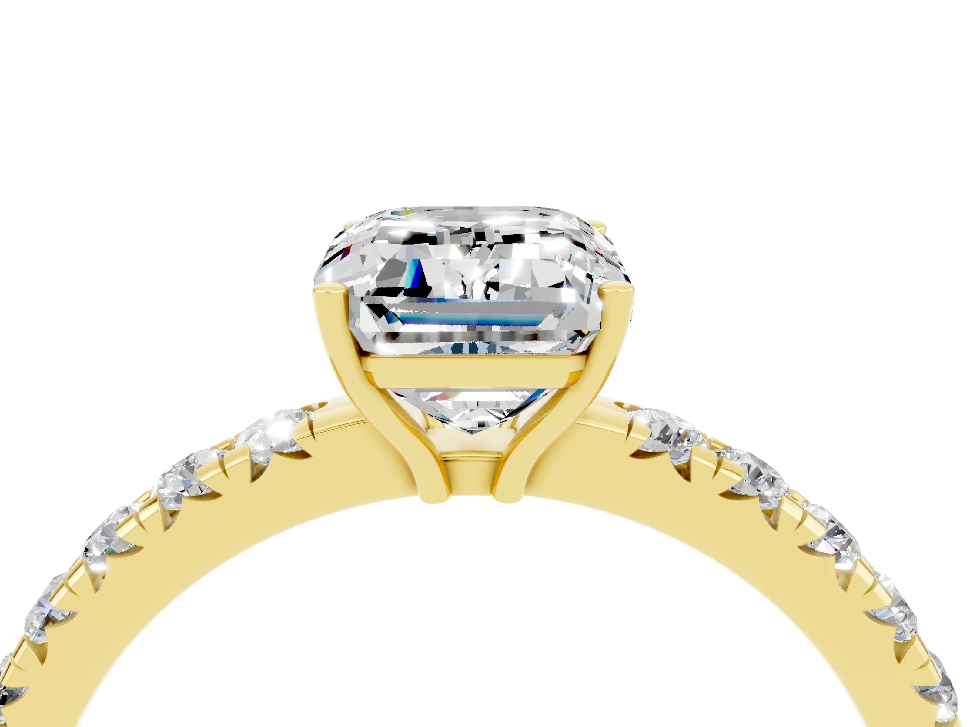 Yellow gold Emerald Cut Moissanite Pavé Solitaire Engagement Ring with Four-Prong Setting_16