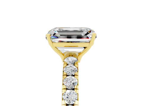 Yellow gold Emerald Cut Moissanite Pavé Solitaire Engagement Ring with Four-Prong Setting_17