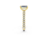 Yellow gold Emerald Cut Moissanite Pavé Solitaire Ring with Round Band and Prong Setting_26