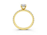 Yellow gold Emerald Cut Moissanite Pavé Solitaire Ring with Round Band and Prong Setting_27