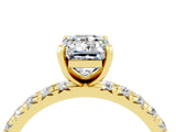 Yellow gold Emerald Cut Moissanite Pavé Solitaire Ring with Round Band and Prong Setting_28