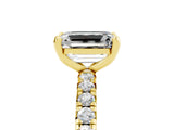 Yellow gold Emerald Cut Moissanite Pavé Solitaire Ring with Round Band and Prong Setting_29